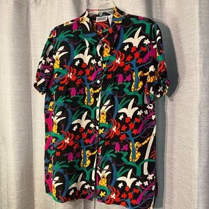*EUC* Silk Jungle Print Button Down
